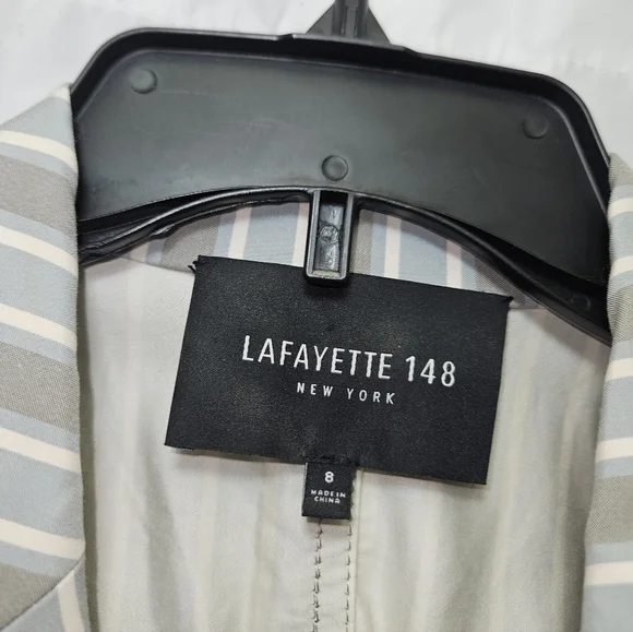 Lafayette 148 New York Blue And Gray Striped Blazer With Shoulder Pads! - Picture 2 of 7